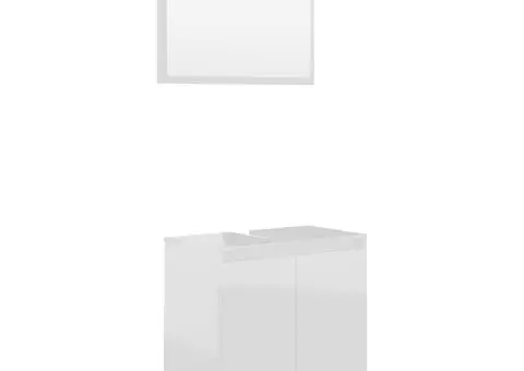 Set mobilier de baie, alb extralucios, lemn prelucrat - 2/5