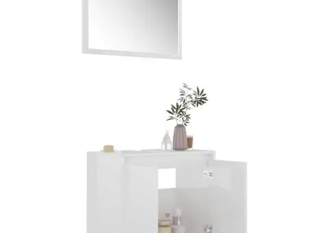 Set mobilier de baie, alb extralucios, lemn prelucrat - 3/5