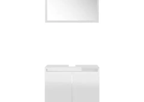 Set mobilier de baie, alb extralucios, lemn prelucrat - 4/5