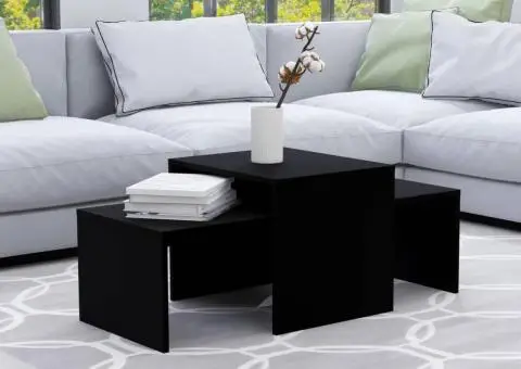 Set măsuțe de cafea, negru, 100x48x40 cm, lemn prelucrat - 1/5