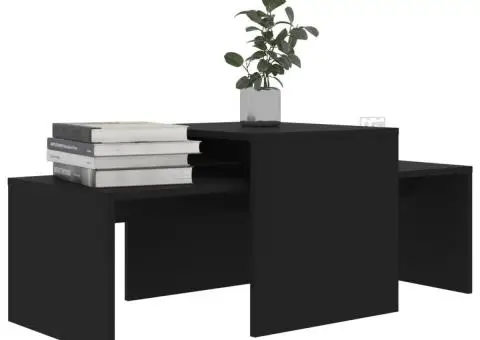 Set măsuțe de cafea, negru, 100x48x40 cm, lemn prelucrat - 3/5