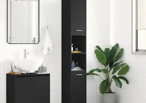 Dulap de baie, negru, 30x30x183,5 cm, lemn prelucrat - 1/5