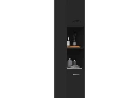 Dulap de baie, negru, 30x30x183,5 cm, lemn prelucrat - 4/5