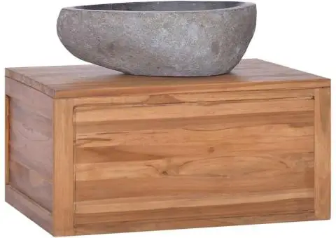 Dulap de baie suspendat, 60 x 45 x 30 cm, lemn masiv de tec - 1/5