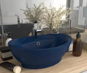 vidaXL Chiuvetă lux preaplin albastru mat 58,5x39 cm ceramică oval