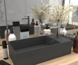 vidaXL Chiuvetă de baie cu preaplin, gri închis, ceramică