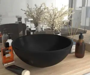 vidaXL Chiuvetă baie lux, negru mat, 32,5x14 cm, ceramică, rotund