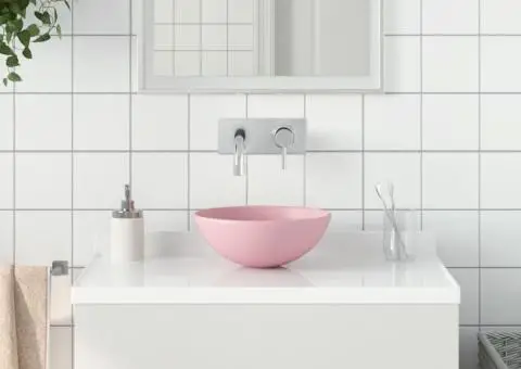 Chiuvetă de baie, roz mat, ceramică, rotund - 1/5