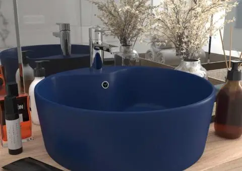 Chiuvetă de lux cu preaplin, albastru mat, 36 x 13 cm, ceramică - 1/5