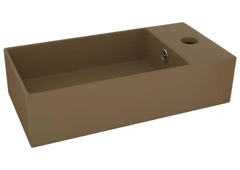 Chiuvetă de baie cu preaplin, crem mat, ceramică - 2/5