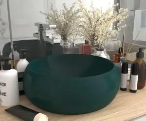 vidaXL Chiuvetă baie lux verde închis mat 40x15 cm ceramică rotund