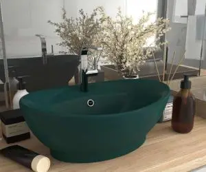 vidaXL Chiuvetă lux preaplin verde închis mat 58,5x39 cm ceramică oval