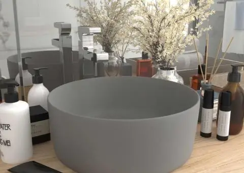 Chiuvetă baie lux gri deschis mat 40x15 cm ceramică rotund - 1/5