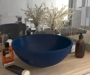 vidaXL Chiuvetă baie lux albastru închis mat 32,5x14cm ceramică rotund