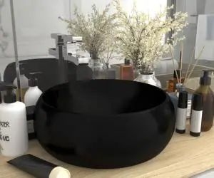 vidaXL Chiuvetă baie lux, negru mat, 40x15 cm, ceramică, rotund