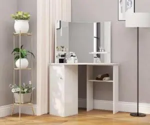 vidaXL Masă de toaletă colțar, masă pentru machiaj și cosmetice, alb