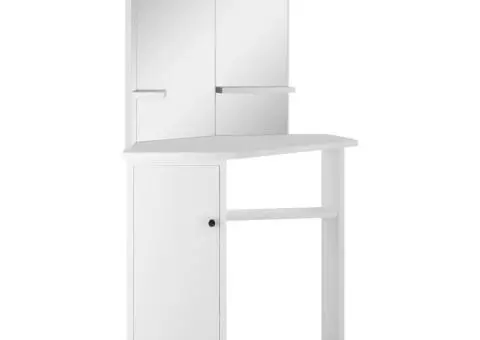 Masă de toaletă colțar, masă pentru machiaj și cosmetice, alb - 3/5