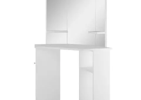 Masă de toaletă colțar, masă pentru machiaj și cosmetice, alb - 4/5