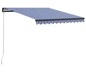 vidaXL Copertină retractabilă manual, albastru și alb, 300 x 250 cm