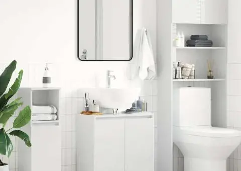 Dulap de baie, alb extralucios, 60x33x61 cm, lemn prelucrat - 1/5