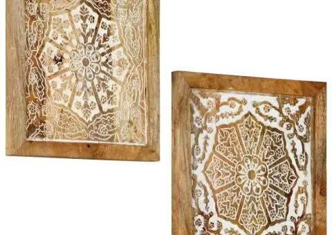 Panouri perete sculptate manual 2 buc. 40x40x1,5 cm lemn mango - 1/5