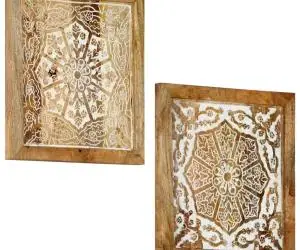 vidaXL Panouri perete sculptate manual 2 buc. 40x40x1,5 cm lemn mango