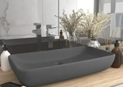 Chiuvetă de lux gri închis mat 71x38 cm ceramică dreptughiular - 1/5