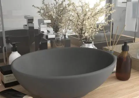 Chiuvetă de lux, gri închis mat, 40x33cm, ceramică, formă ovală - 1/5