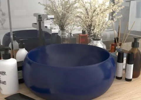 Chiuvetă baie lux albastru închis mat 40x15 cm ceramică rotund - 1/5