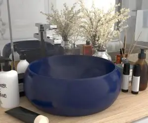 vidaXL Chiuvetă baie lux albastru închis mat 40x15 cm ceramică rotund