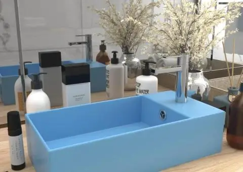 Chiuvetă de baie cu preaplin, albastru deschis, ceramică - 1/5