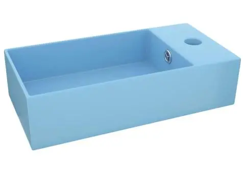 Chiuvetă de baie cu preaplin, albastru deschis, ceramică - 2/5