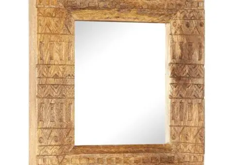 Oglindă sculptată manual, 50x50x2,5 cm, lemn masiv de mango - 1/5