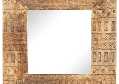 Oglindă sculptată manual, 50x50x2,5 cm, lemn masiv de mango - 2/5