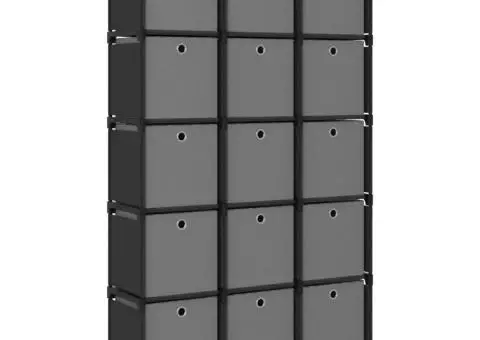 Raft expunere 15 cuburi, cutii, negru, 103x30x175,5 cm, textil - 1/5