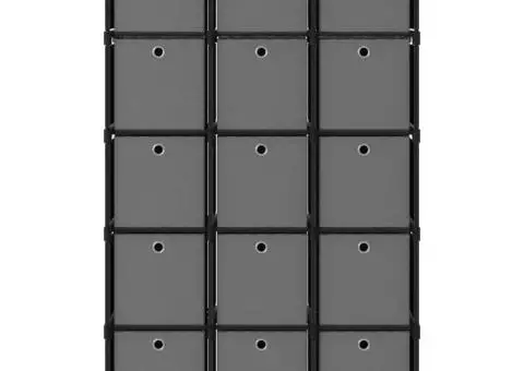 Raft expunere 15 cuburi, cutii, negru, 103x30x175,5 cm, textil - 2/5