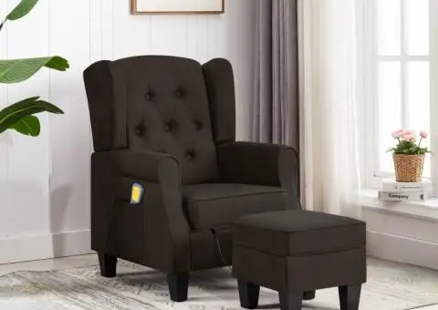 Fotoliu de masaj cu taburet, maro închis, material textil - 1/5