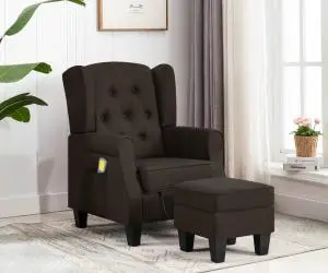 vidaXL Fotoliu de masaj cu taburet, maro închis, material textil