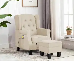 vidaXL Fotoliu de masaj cu taburet, crem, material textil