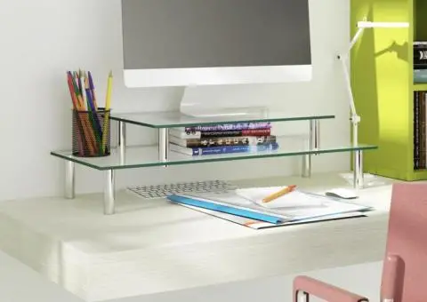 Suport de monitor cu 2 niveluri, transparent, sticlă - 1/5