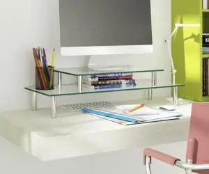vidaXL Suport de monitor cu 2 niveluri, transparent, sticlă