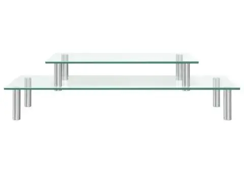 Suport de monitor cu 2 niveluri, transparent, sticlă - 3/5