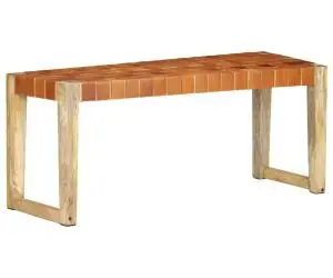 vidaXL Bancă, maro, 110 cm, piele naturală și lemn masiv de mango