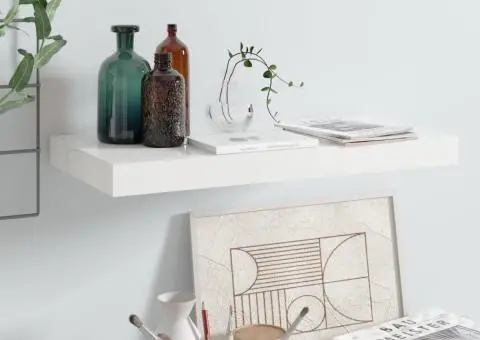 Raft de perete suspendat, alb extralucios, 50x23x3,8 cm, MDF - 1/5