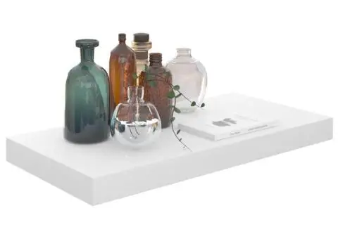 Raft de perete suspendat, alb extralucios, 50x23x3,8 cm, MDF - 3/5