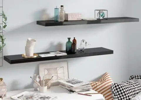 Rafturi de perete, 2 buc. negru extralucios 120x23,5x3,8 cm MDF - 1/5