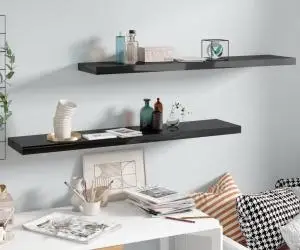 vidaXL Rafturi de perete, 2 buc. negru extralucios 120x23,5x3,8 cm MDF