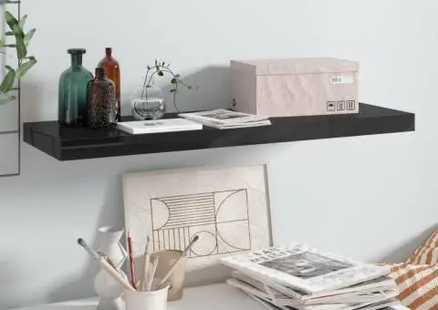 Raft de perete suspendat negru extralucios, 80x23,5x3,8 cm, MDF - 1/5