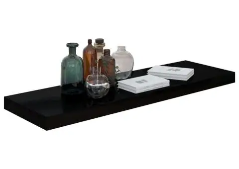 Raft de perete suspendat negru extralucios, 80x23,5x3,8 cm, MDF - 3/5