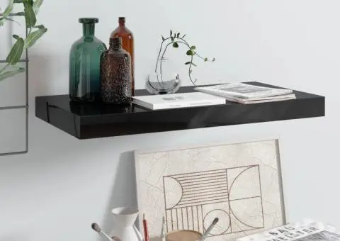 Raft de perete suspendat, negru extralucios, 50x23x3,8 cm, MDF - 2/5